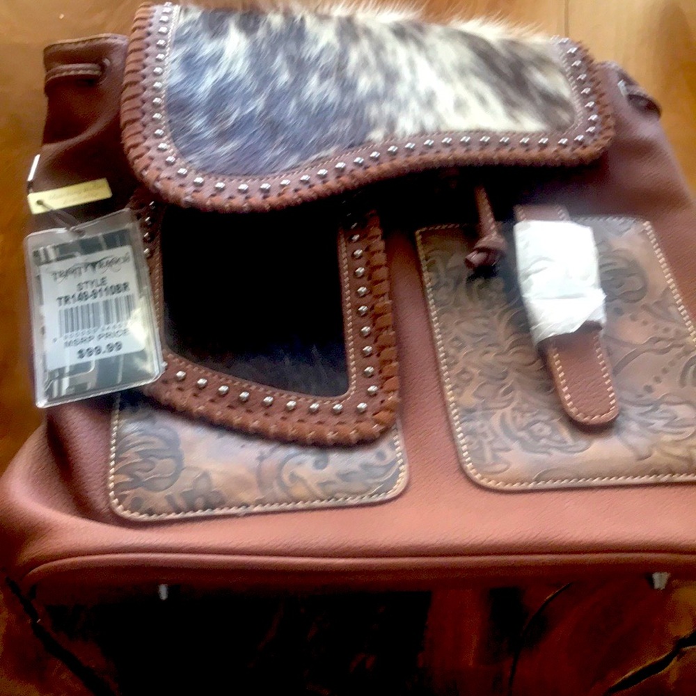 Womens Backpack combination calf skin. Leather and Faux